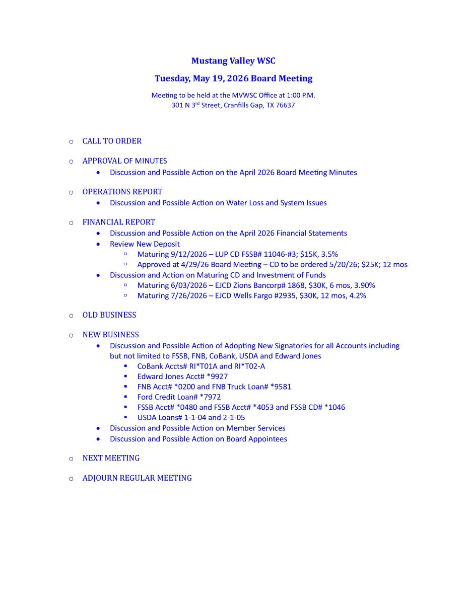AGENDA 05 MAY 2026