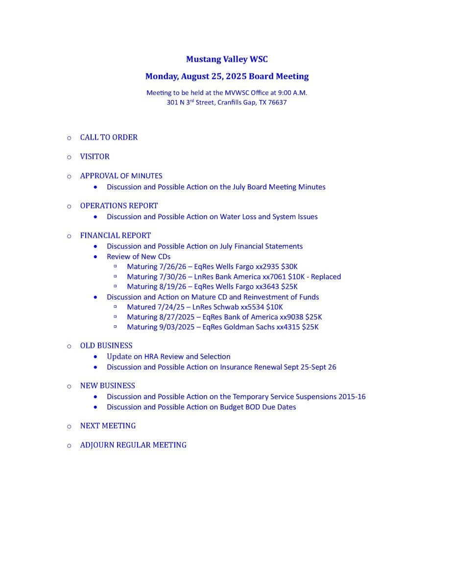 AGENDA 08 AUG 2025